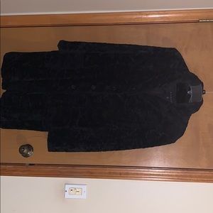 BLACK FURRY KNEE LENGTH JACKET